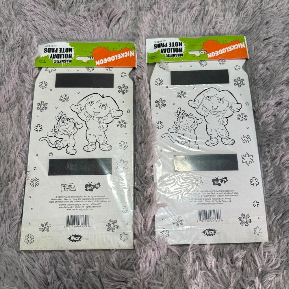 2- Nickelodeon Dora the Explorer Boots Holiday Magnetic Note Pads Y2K Nostalgia